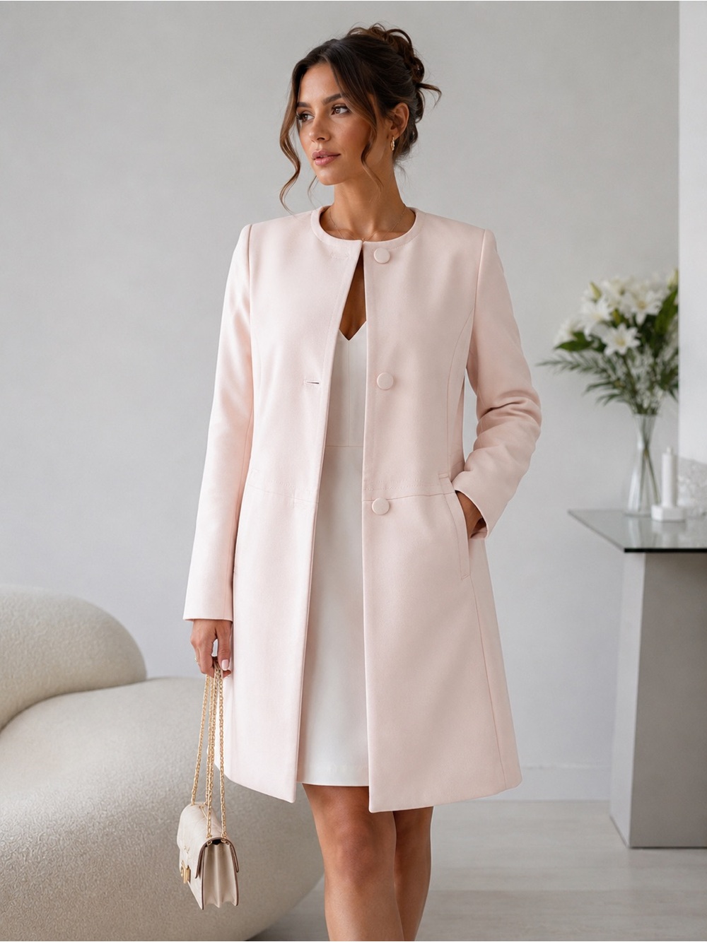 Talbots Blush Pink Collarless Button Front Coat Jacket Size 4